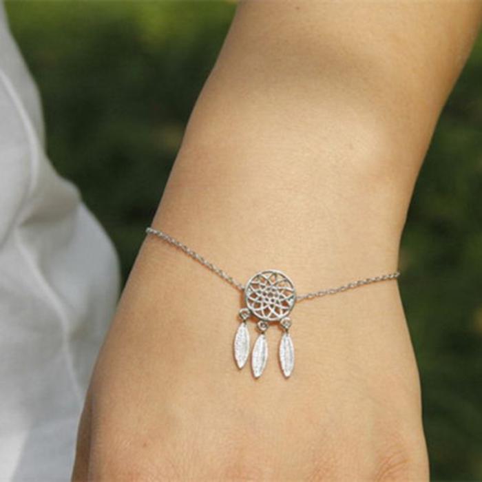 Openwork feather women bracelet