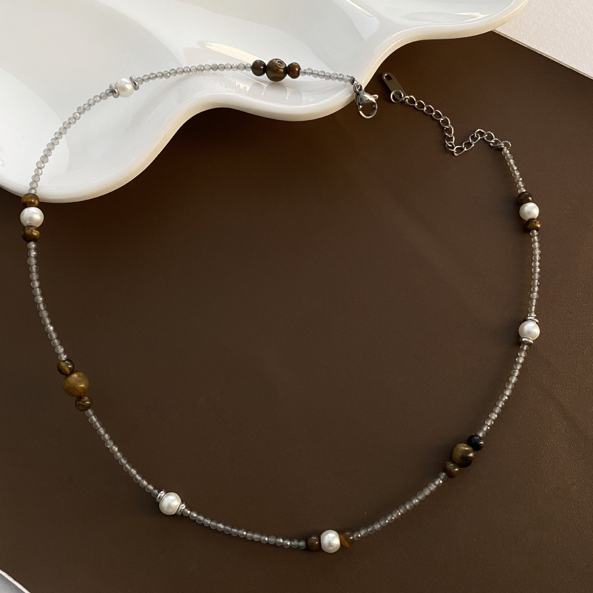 Tigereye Handmade Beaded Pearl Women Necklace