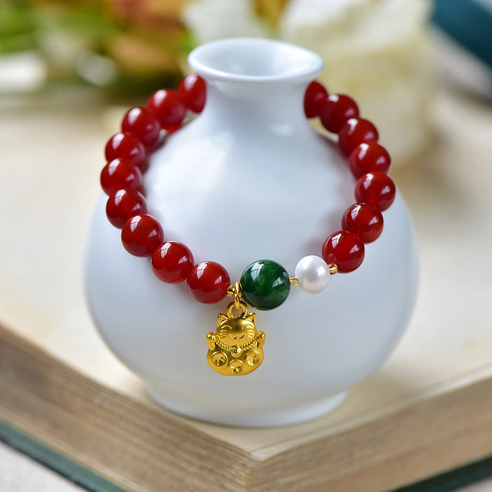 Agate Maneki-neko Luck Women Bracelet