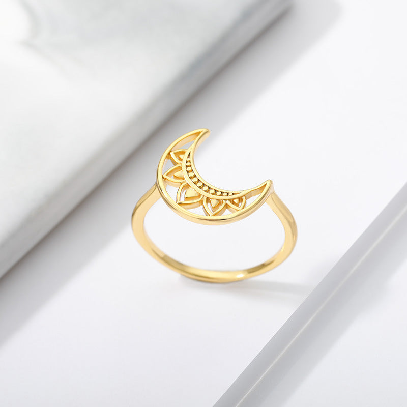 Jewelry Ladies Gold-Plated Hollow Petal Moon Ring Personalized Jewelry Moon Ring