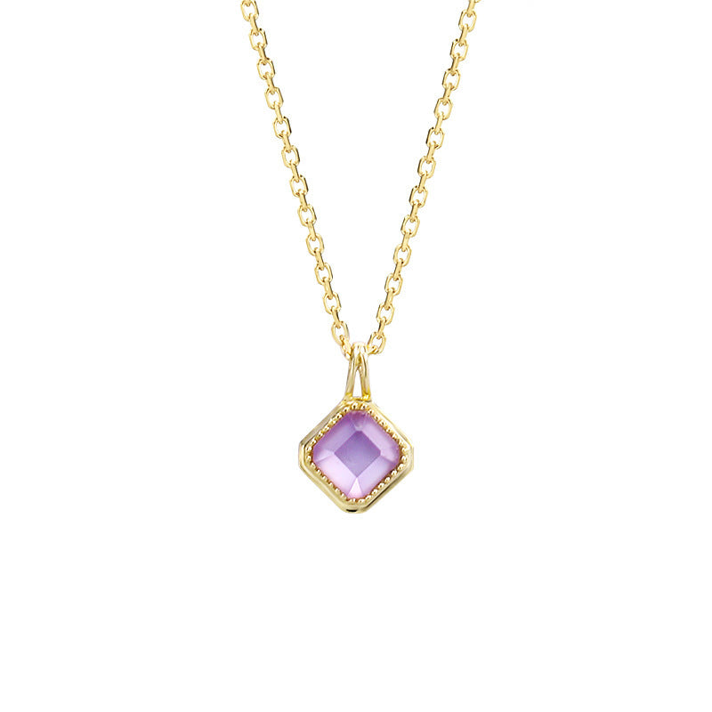 Luxury 925 Silver Amethyst Square Women Necklace