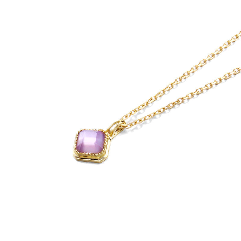 Luxury 925 Silver Amethyst Square Women Necklace