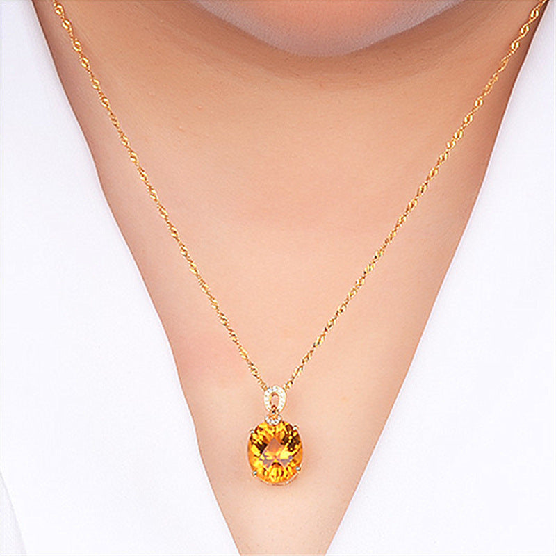 Hot Sale New Product 8 Carat Natural Citrine Pendant, 18K Gold Plated Egg-Shaped Large Bare Stone Pendant, Color Treasure Pendant