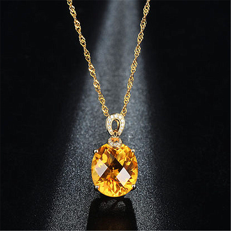 Hot Sale New Product 8 Carat Natural Citrine Pendant, 18K Gold Plated Egg-Shaped Large Bare Stone Pendant, Color Treasure Pendant