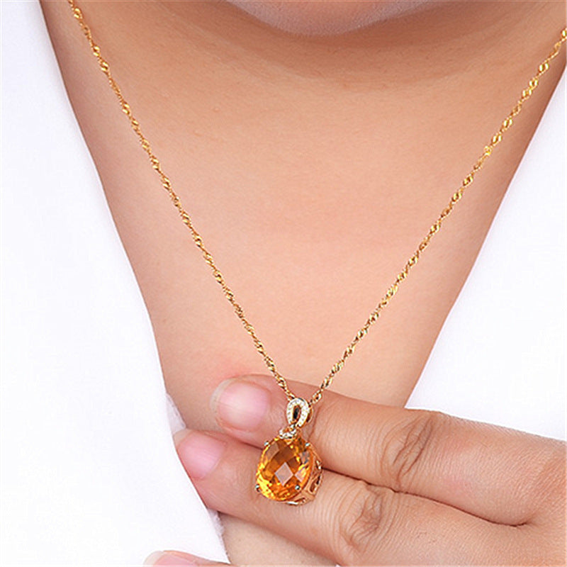 Hot Sale New Product 8 Carat Natural Citrine Pendant, 18K Gold Plated Egg-Shaped Large Bare Stone Pendant, Color Treasure Pendant