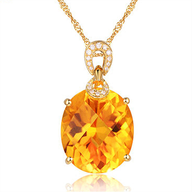 Hot Sale New Product 8 Carat Natural Citrine Pendant, 18K Gold Plated Egg-Shaped Large Bare Stone Pendant, Color Treasure Pendant