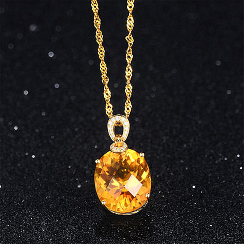 Hot Sale New Product 8 Carat Natural Citrine Pendant, 18K Gold Plated Egg-Shaped Large Bare Stone Pendant, Color Treasure Pendant