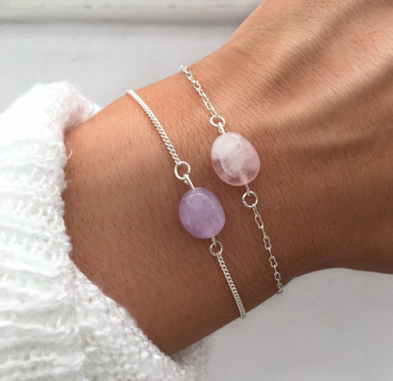 Natural Stone Amethyst Oval Women Bracelet