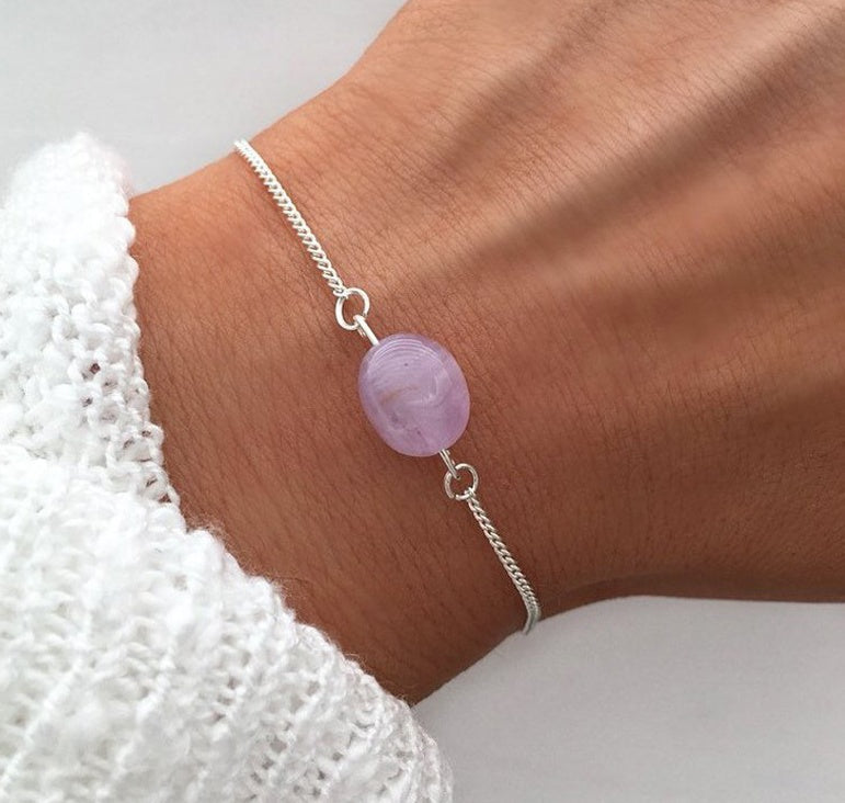 Natural Stone Amethyst Oval Women Bracelet