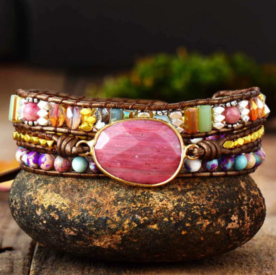 Natural Rhodochrosite Hand Woven Ladies Bracelet