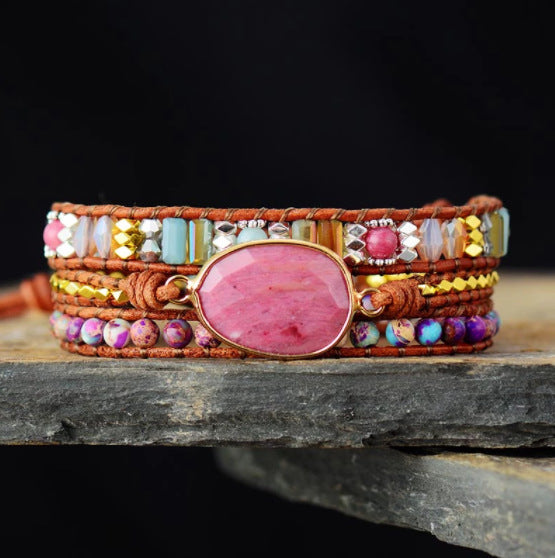 Natural Rhodochrosite Hand Woven Ladies Bracelet