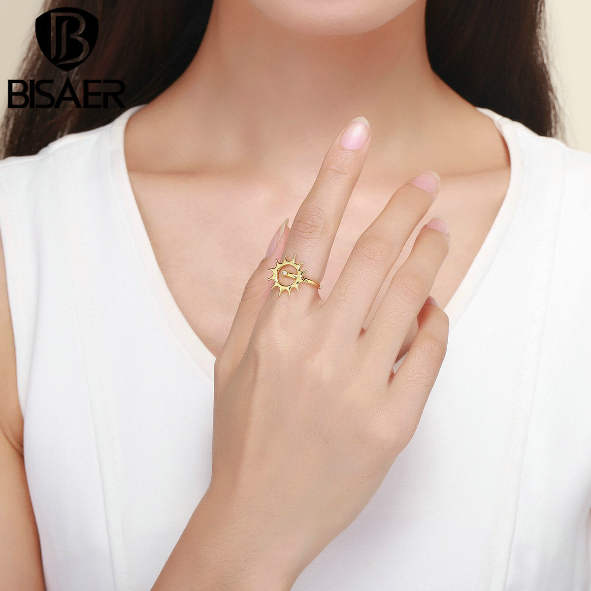 Golden Sun Jewelry Hao Stone Real Gold Plated Ring