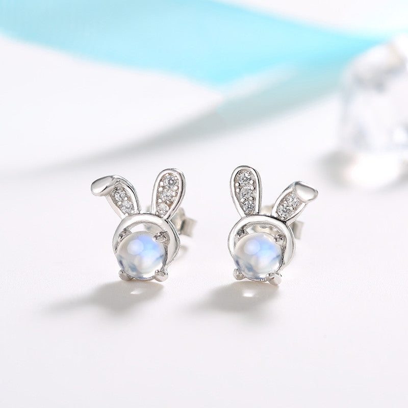 Rabbit Moonstone Silver Women Earrings