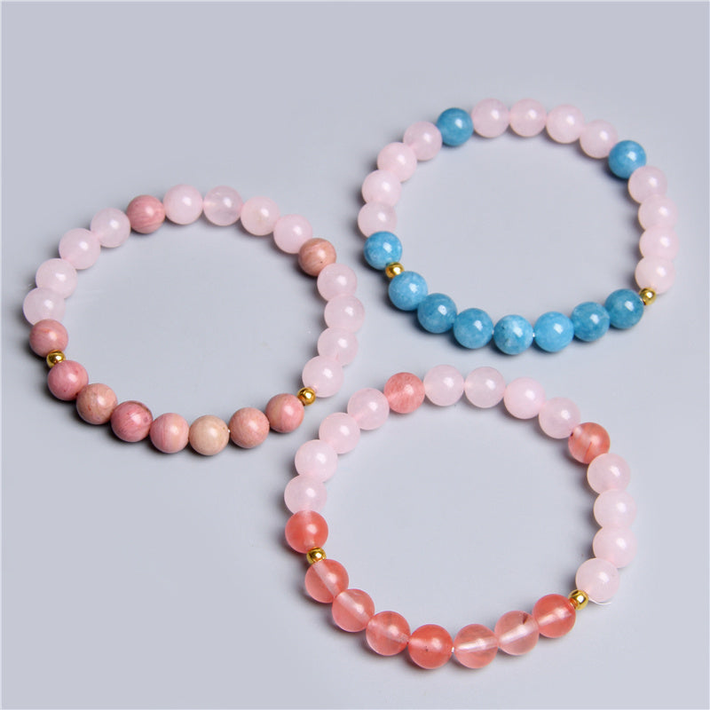 Natural Crystal Elastic Rose Quartz Women Bracelet