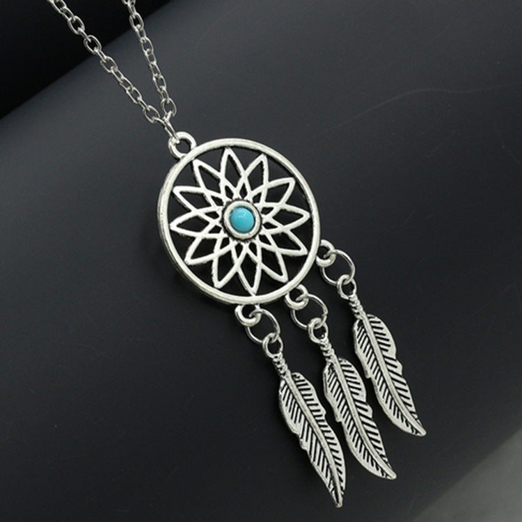 Jewelry Turquoise Tassel Feather Personalized women Necklace