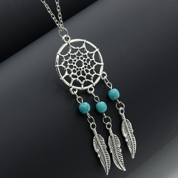 Jewelry Turquoise Tassel Feather Personalized women Necklace