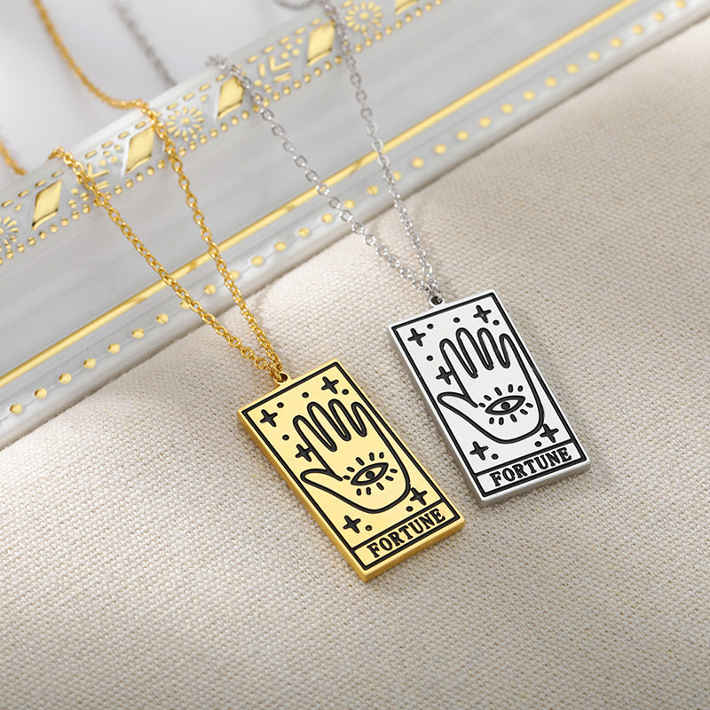 Square Tarot Cards Necklace For Women Gold Stainless Steel Moon Sun Couple Pendant Neck Chain Necklace Vintage Cute Jewelry Gift