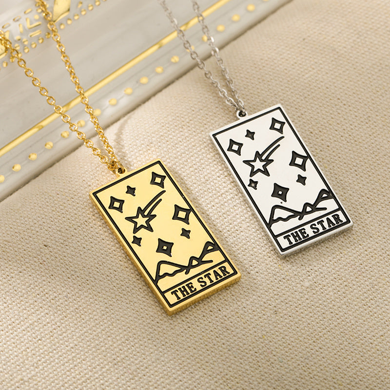 Square Tarot Cards Necklace For Women Gold Stainless Steel Moon Sun Couple Pendant Neck Chain Necklace Vintage Cute Jewelry Gift