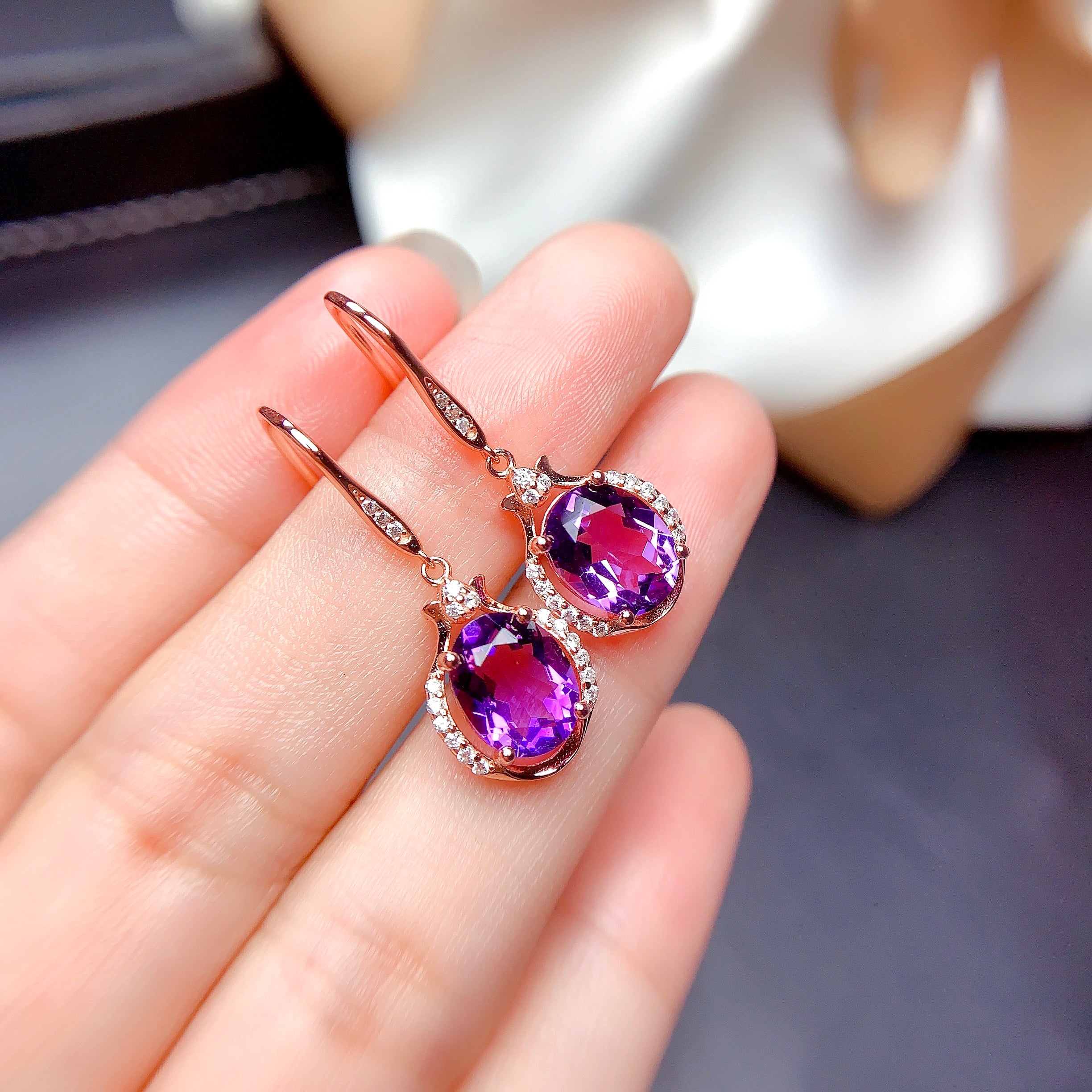 Natural Amethyst Earrings Deep Mysterious Purple