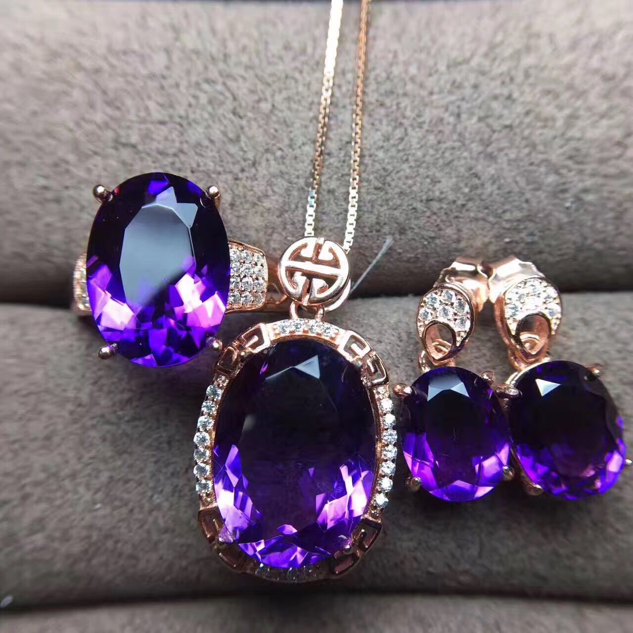 Elegant Amethyst Set Boutique Amethyst Inlaid Crystals Women