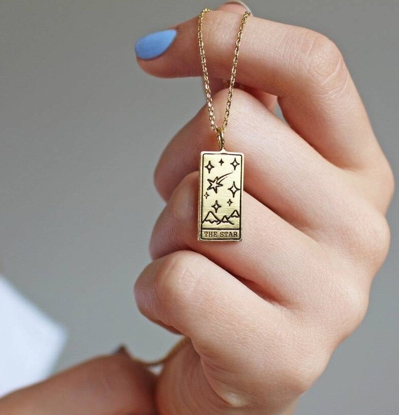 Square Tarot Cards Necklace For Women Gold Stainless Steel Moon Sun Couple Pendant Neck Chain Necklace Vintage Cute Jewelry Gift