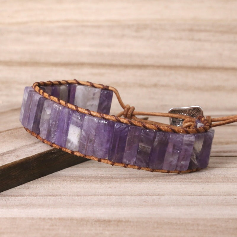 Amethyst hand-woven leather Women Bracelet