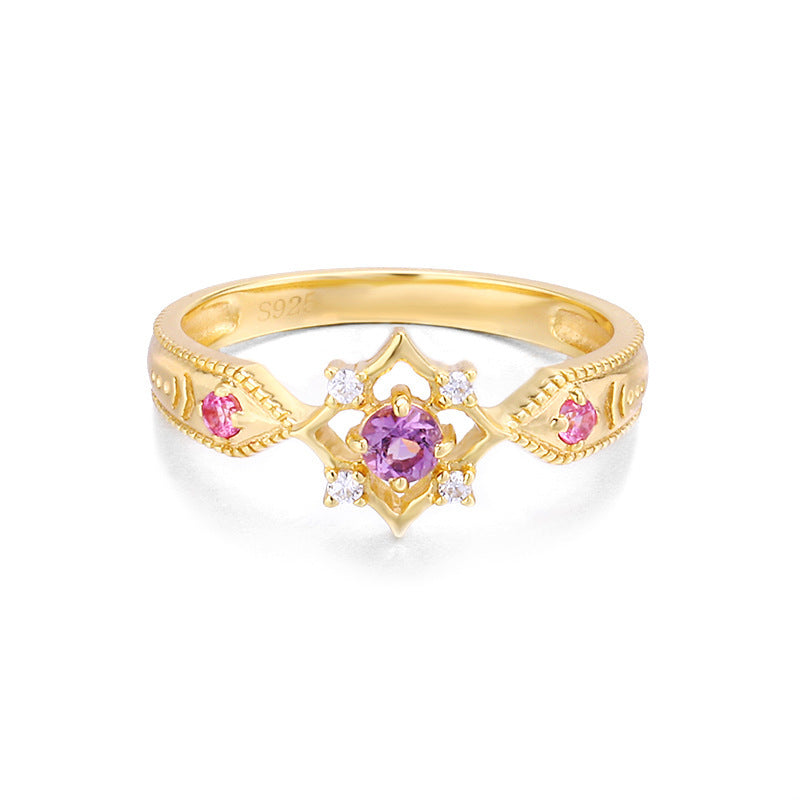 S925 Sterling Silver Amethyst Diamond Women Ring