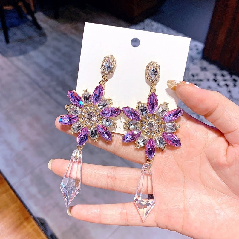 Amethyst Crystal Flower Women Earrings