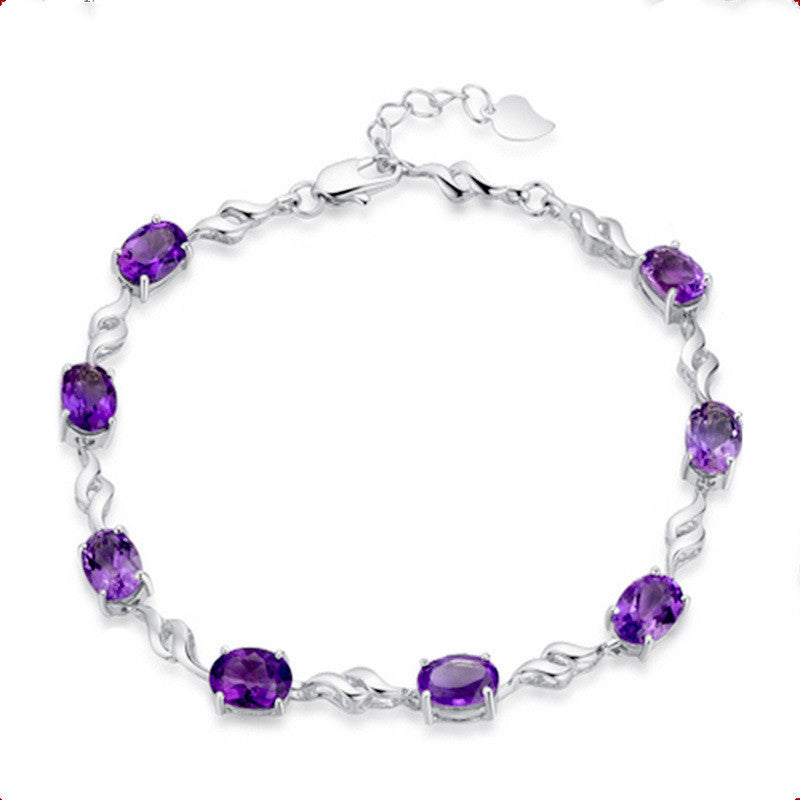 Simple Silver Plated Amethyst Women Bracelet