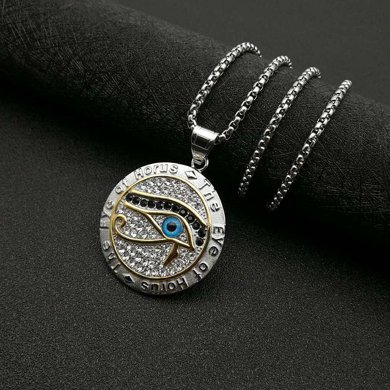 Titanium Steel Gold Plated Rhinestone Eye of Horus Pendant men Necklace