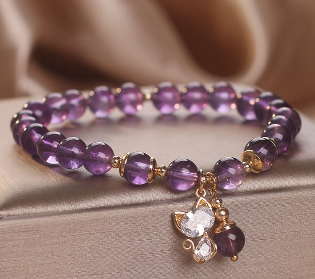 Natural Amethyst Female Cat Pendant Women Bracelet