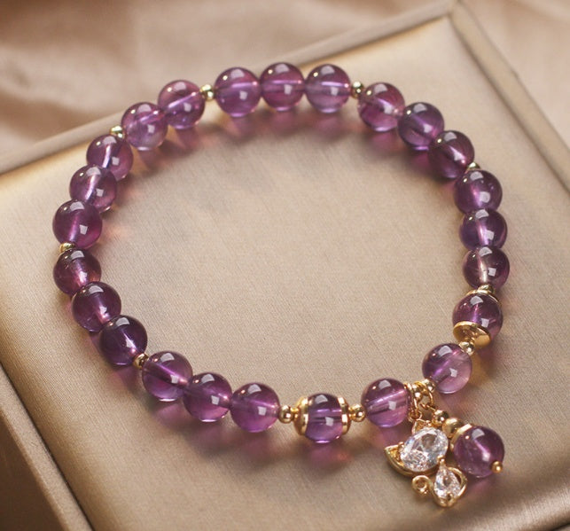 Natural Amethyst Female Cat Pendant Women Bracelet