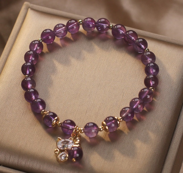 Natural Amethyst Female Cat Pendant Women Bracelet