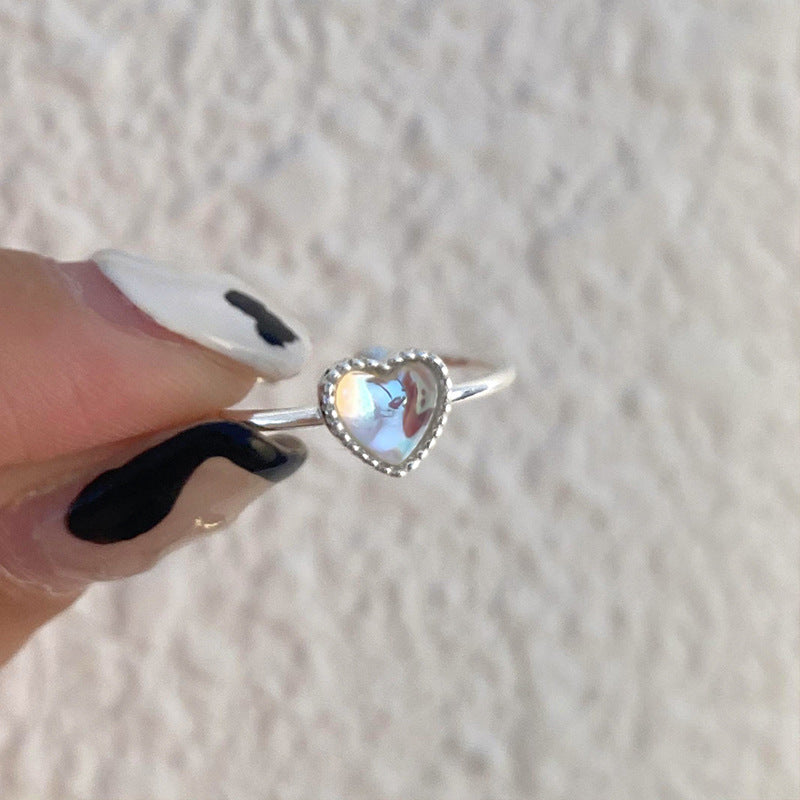 Bright Aurora Moonstone Heart Women Ring