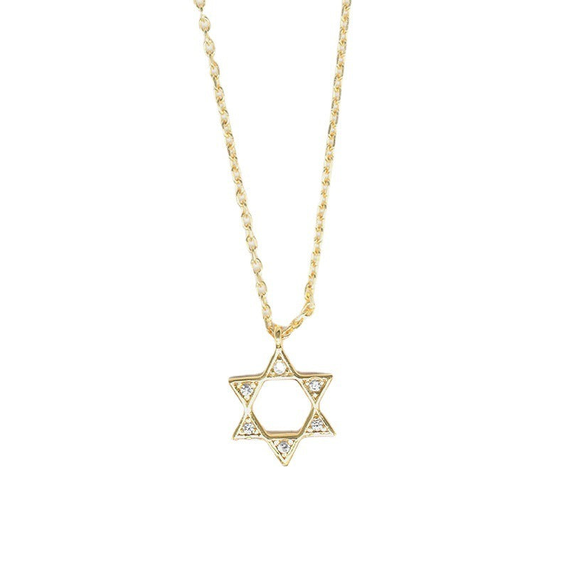 Sterling Silver Gold-plated Necklace Female Six-pointed Star Jeweled Pendant