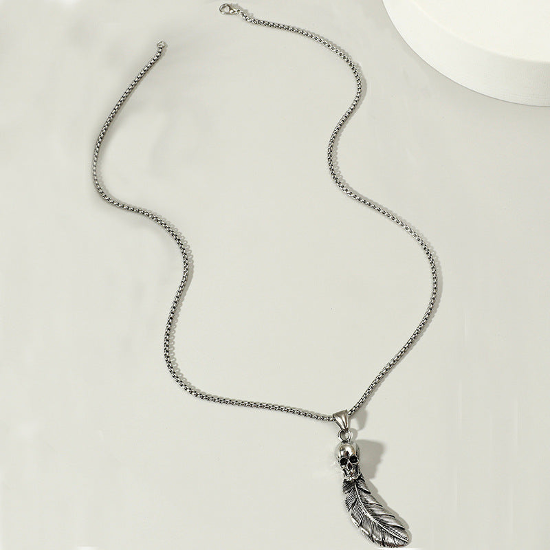 Skull Feather Pendant Punk Gothic Personality