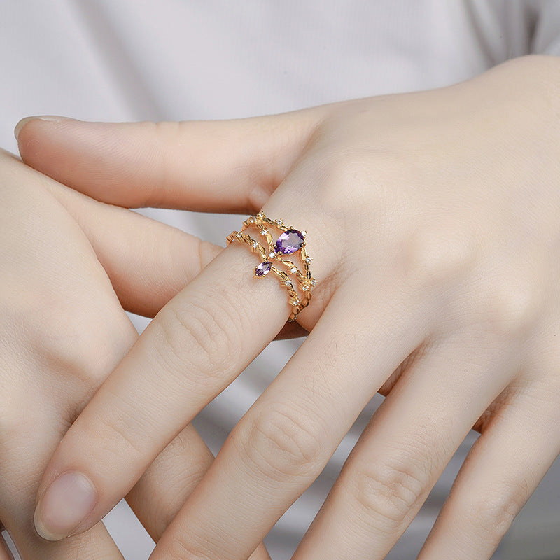 Women's S925 Sterling Silver Vintage Amethyst Women Ring