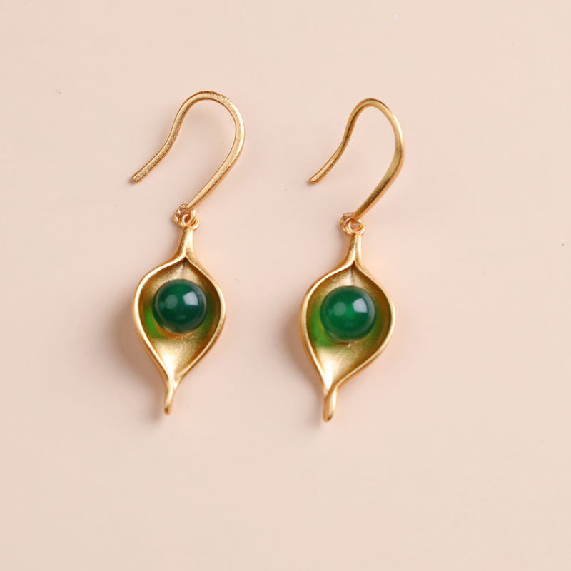 Women Temperamental Earrings Green Agate Retro