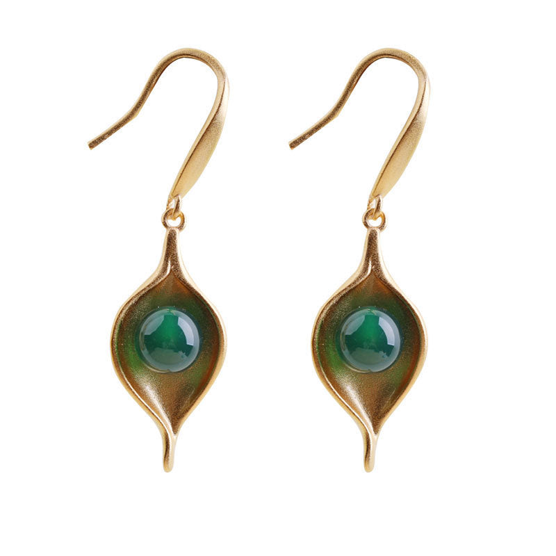 Women Temperamental Earrings Green Agate Retro