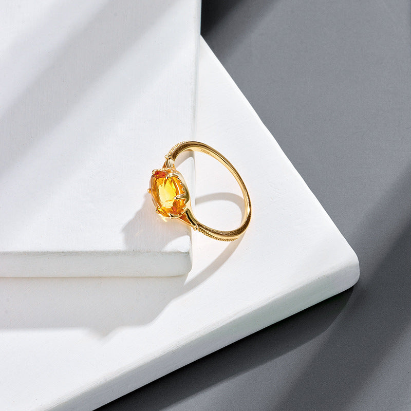 Retro Women's S925 Silver Plating K Gold Citrine Ring