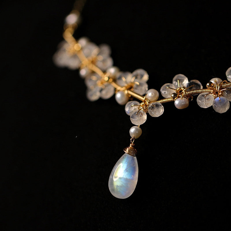 Natural Moonstone Fairy Clavicle Chain Necklace For Women