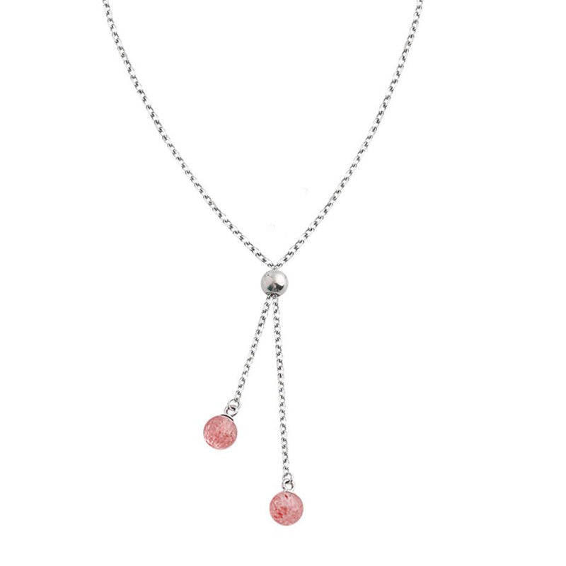 Strawberry Crystal Rose Quartz Women Necklace