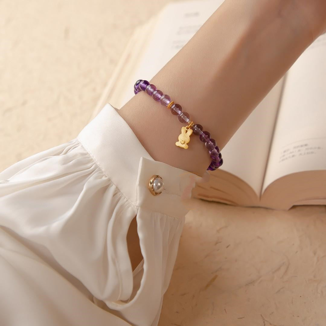 Natural Amethyst Bracelet With Bunny Pendant