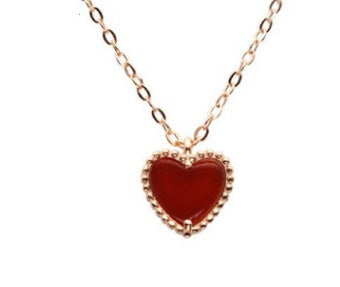 925 Sterling Silver Gold Plated Red Agate Heart-shaped Necklace