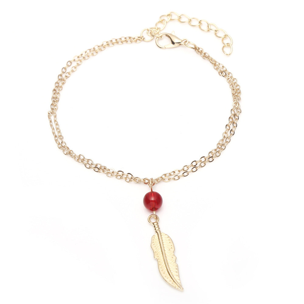 Crystal bead feather anklet