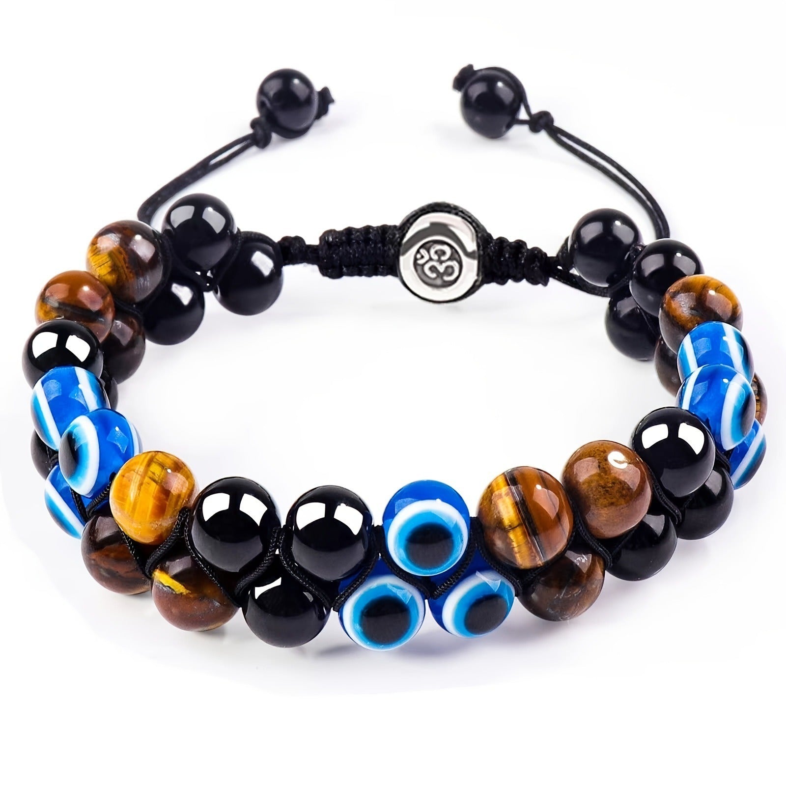 Natural Tiger Eye Agate Bracelet Men's Woven Adjustable Black Magnet Yoga Beaded Bracelet