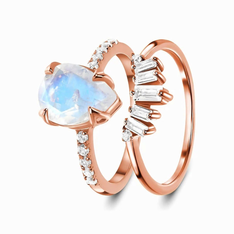 Sterling Silver Moonstone Rose Women Ring