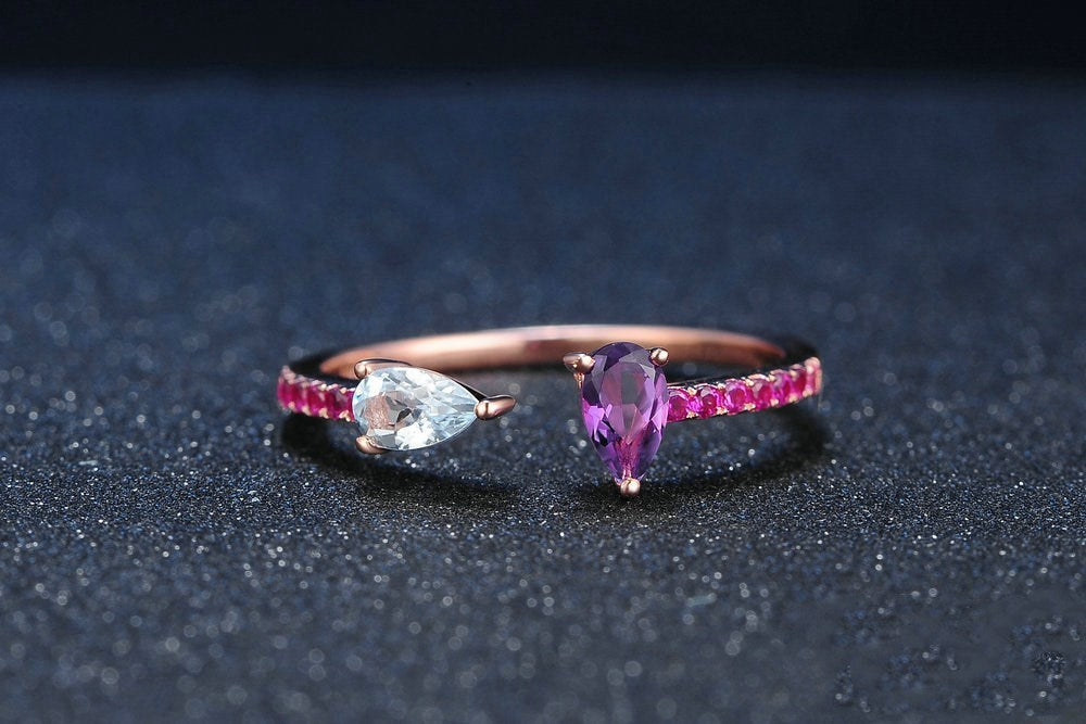 Amethyst and Rose Gold Women Ring