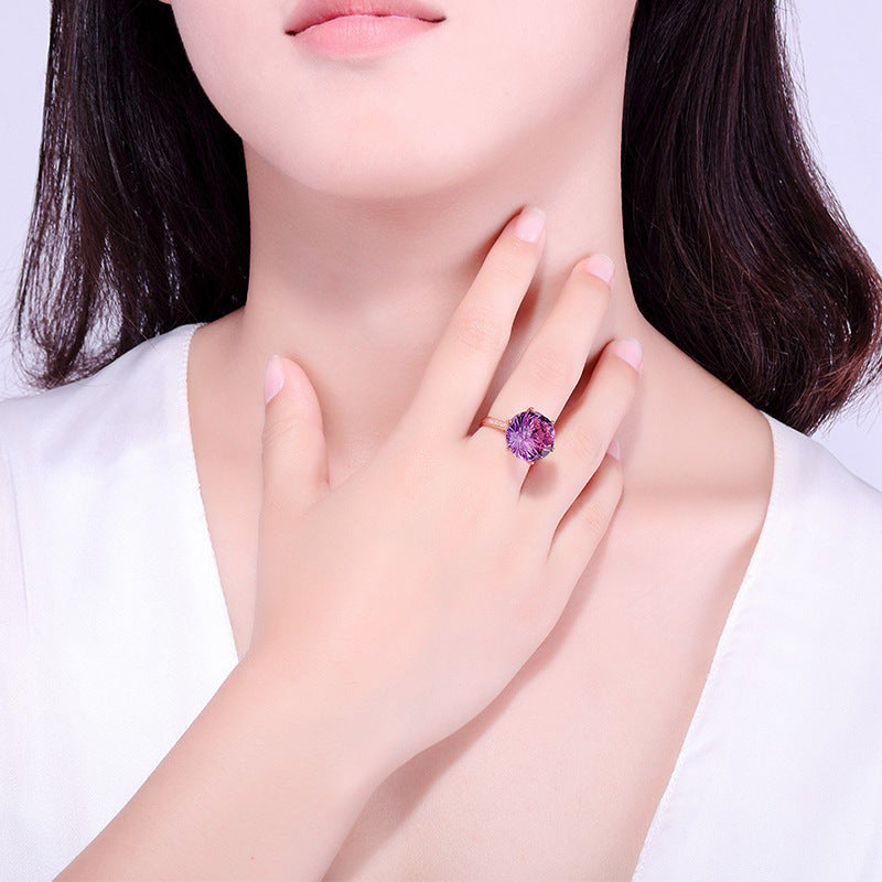 Six-Claw Inlay Amethyst Women Ring