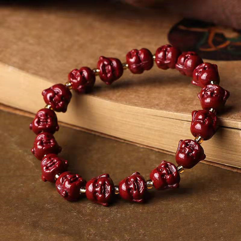 Cinnabar 108 Head Buddha Lotus Bracelet